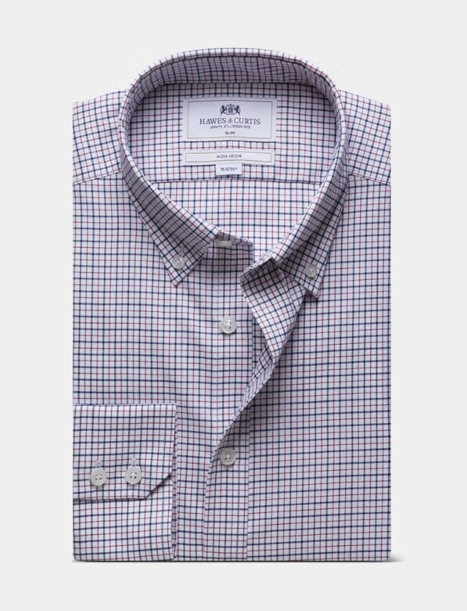 Hawes & Curtis Navy & Red Multi Check Non-Iron Oxford Shirt