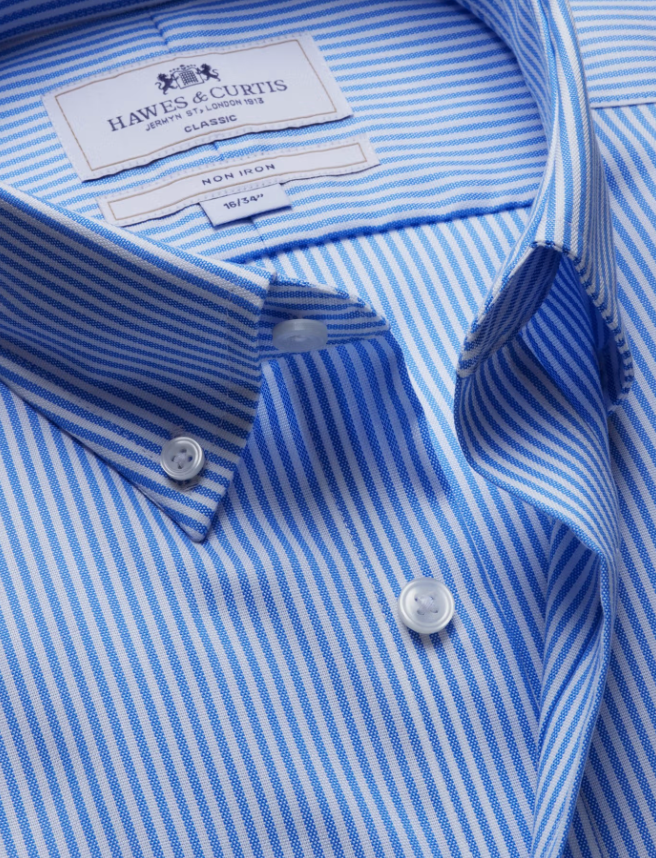 Hawes & Curtis Blue & White Fine Stripe Non-Iron Oxford Shirt