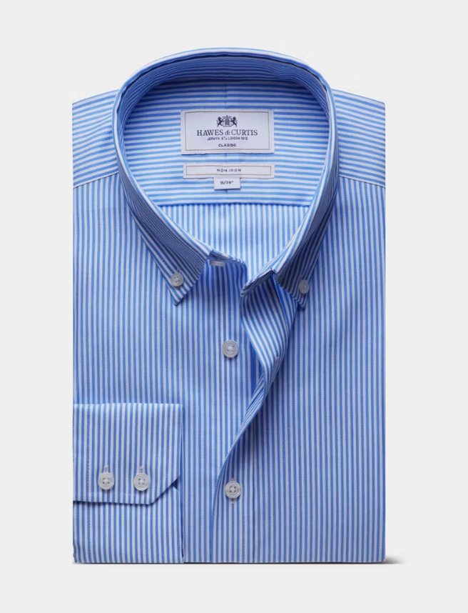 Hawes & Curtis Blue & White Fine Stripe Non-Iron Oxford Shirt