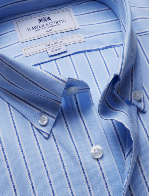 Hawes & Curtis Navy & Blue Bold Stripe Pin Point Non-Iron Oxford Shirt