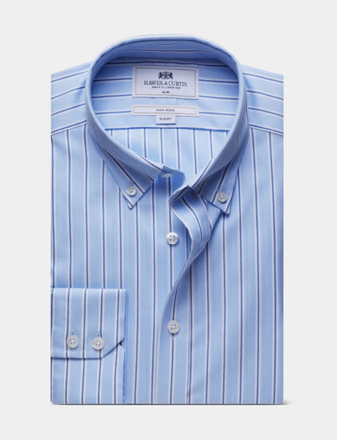 Hawes & Curtis Navy & Blue Bold Stripe Pin Point Non-Iron Oxford Shirt