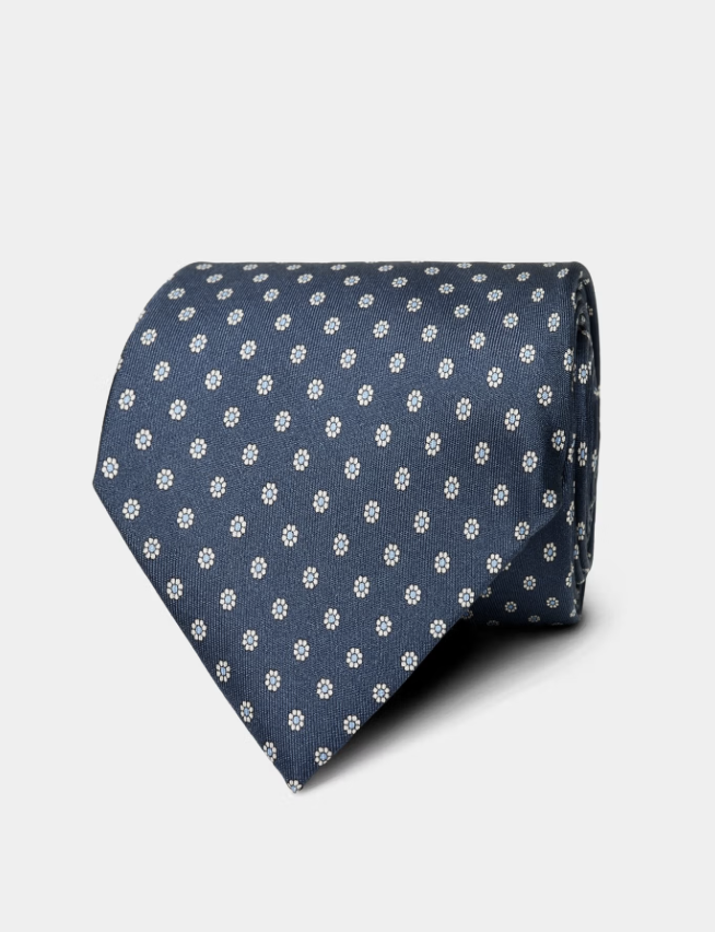 Hawes & Curtis Navy Mini-Flower Foulard 1913 Tie