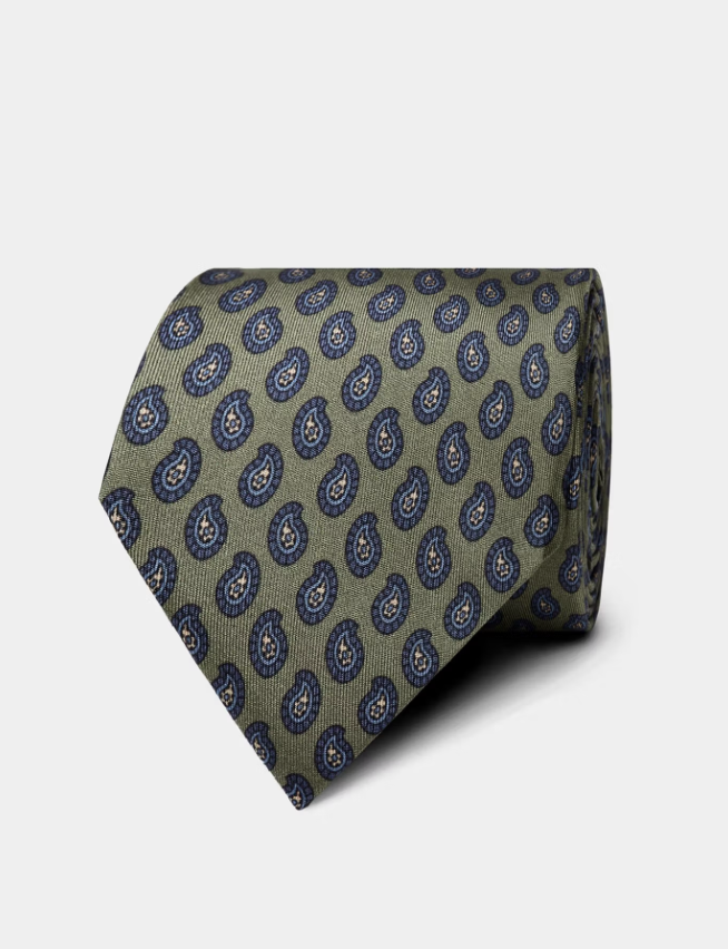 Hawes & Curtis Sage Green Mini-Paisley Foulard 1913 Tie