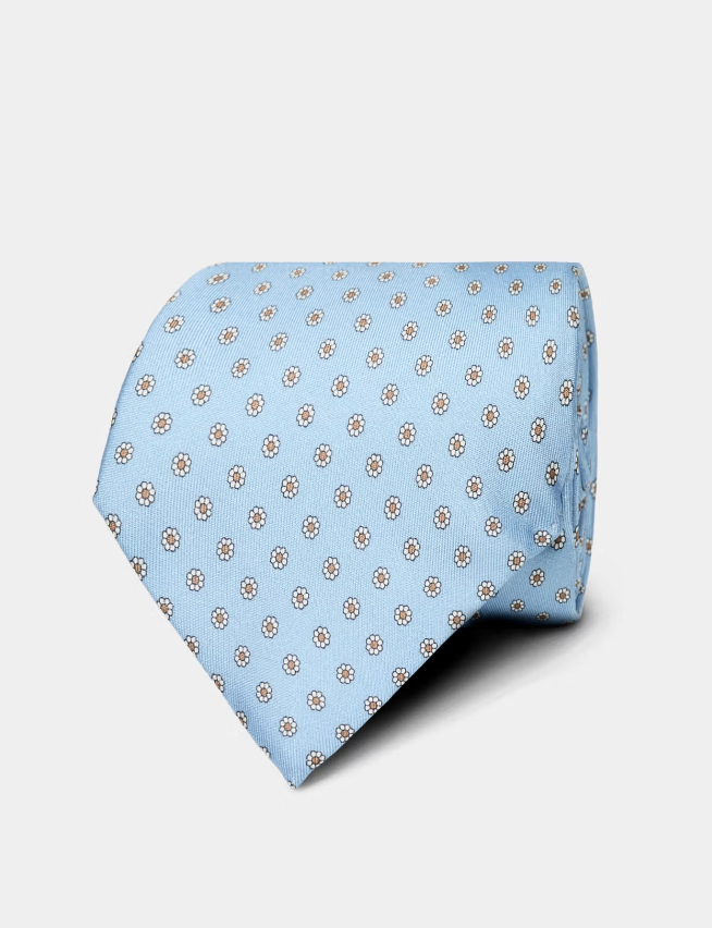 Hawes & Curtis Sky Blue Mini-Flower Foulard 1913 Tie