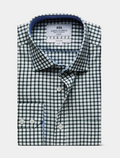 Hawes & Curtis Green & White Grid Check Non-Iron Shirt - Contrast Detail - Chest Pocket