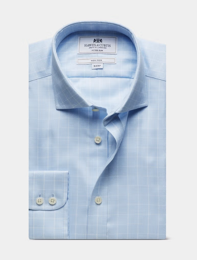Hawes & Curtis Blue & White Windowpane Check Non-Iron Shirt
