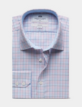 Hawes & Curtis Blue & Pink Multi Check Non-Iron Shirt - Contrast Detail