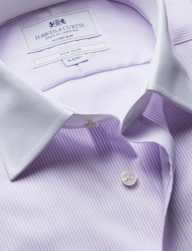 Hawes & Curtis Lilac & White Fine Stripe Non-Iron Shirt - Contrast Detail