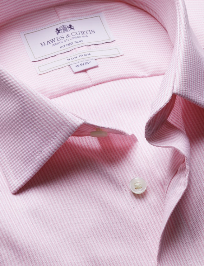 Hawes & Curtis Pink & White Fine Stripe Non-Iron Shirt