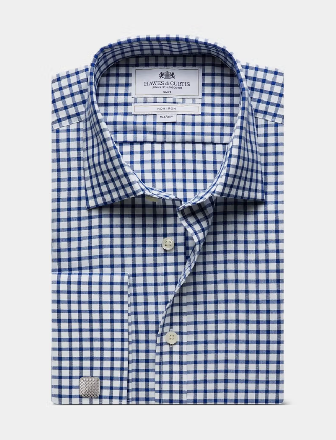 Hawes & Curtis Navy & White Grid Check Non-Iron Shirt
