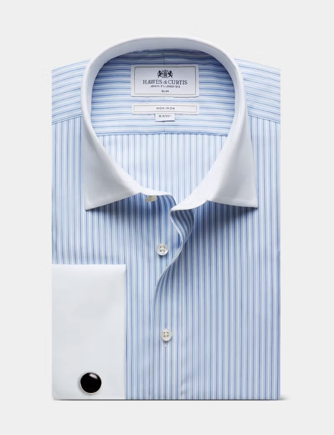 Hawes & Curtis Blue & White Stripe Shirt - Contrast Detail