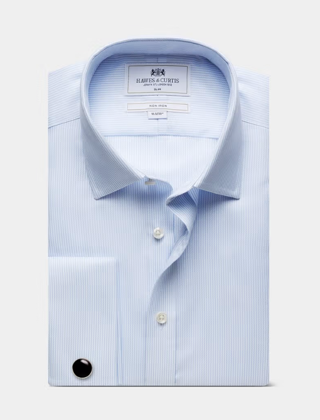 Hawes & Curtis Slim Fit Blue & White Fine Stripe Non-Iron Shirt