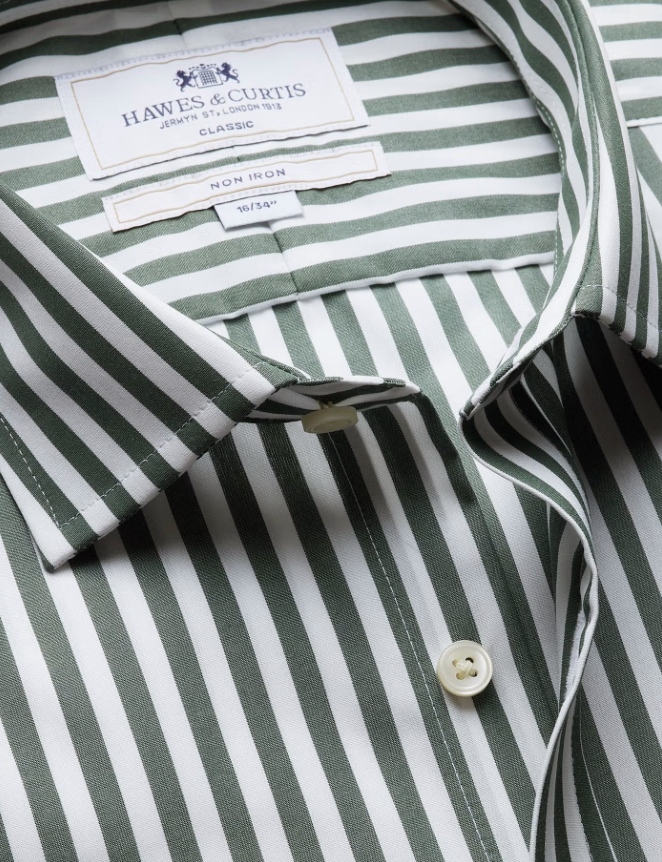 Hawes & Curtis Green & White Bold Stripe Non-Iron Shirt