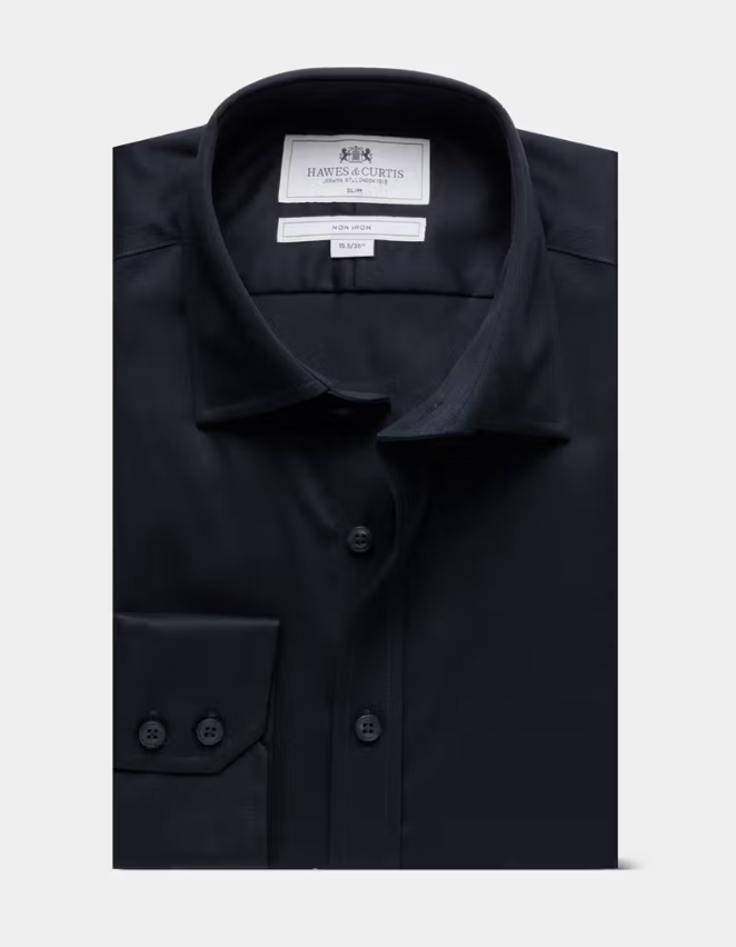 Hawes & Curtis Slim Fit Black Fine Twill Non-Iron Shirt