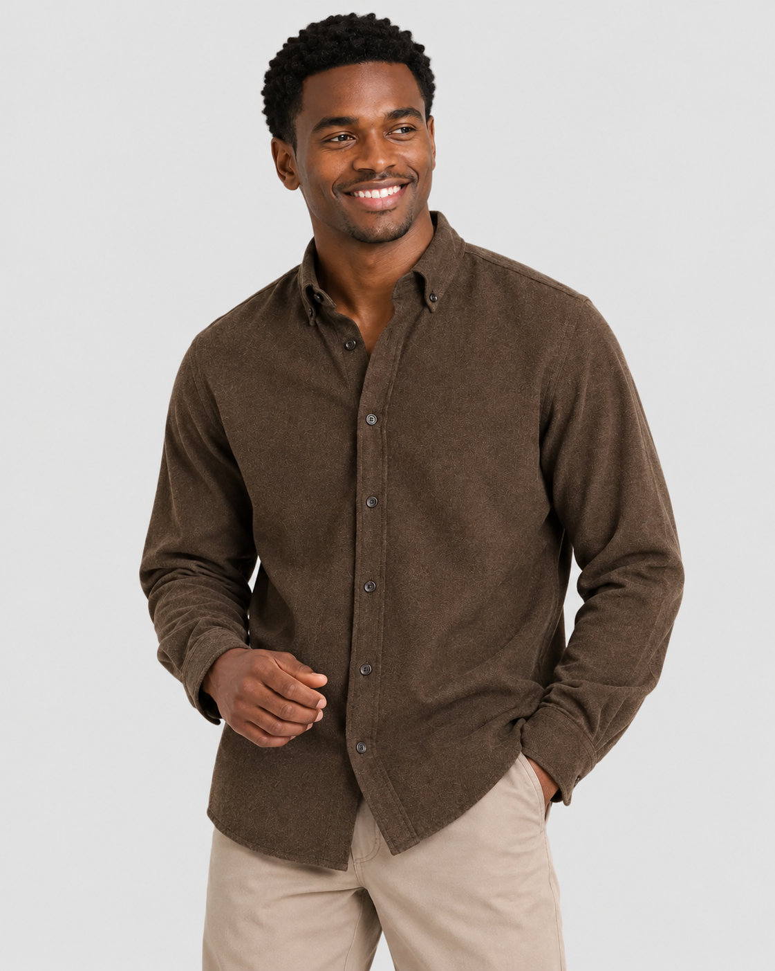 Charles Tyrwhitt Brushed Flannel Shirt - Chocolate Brown