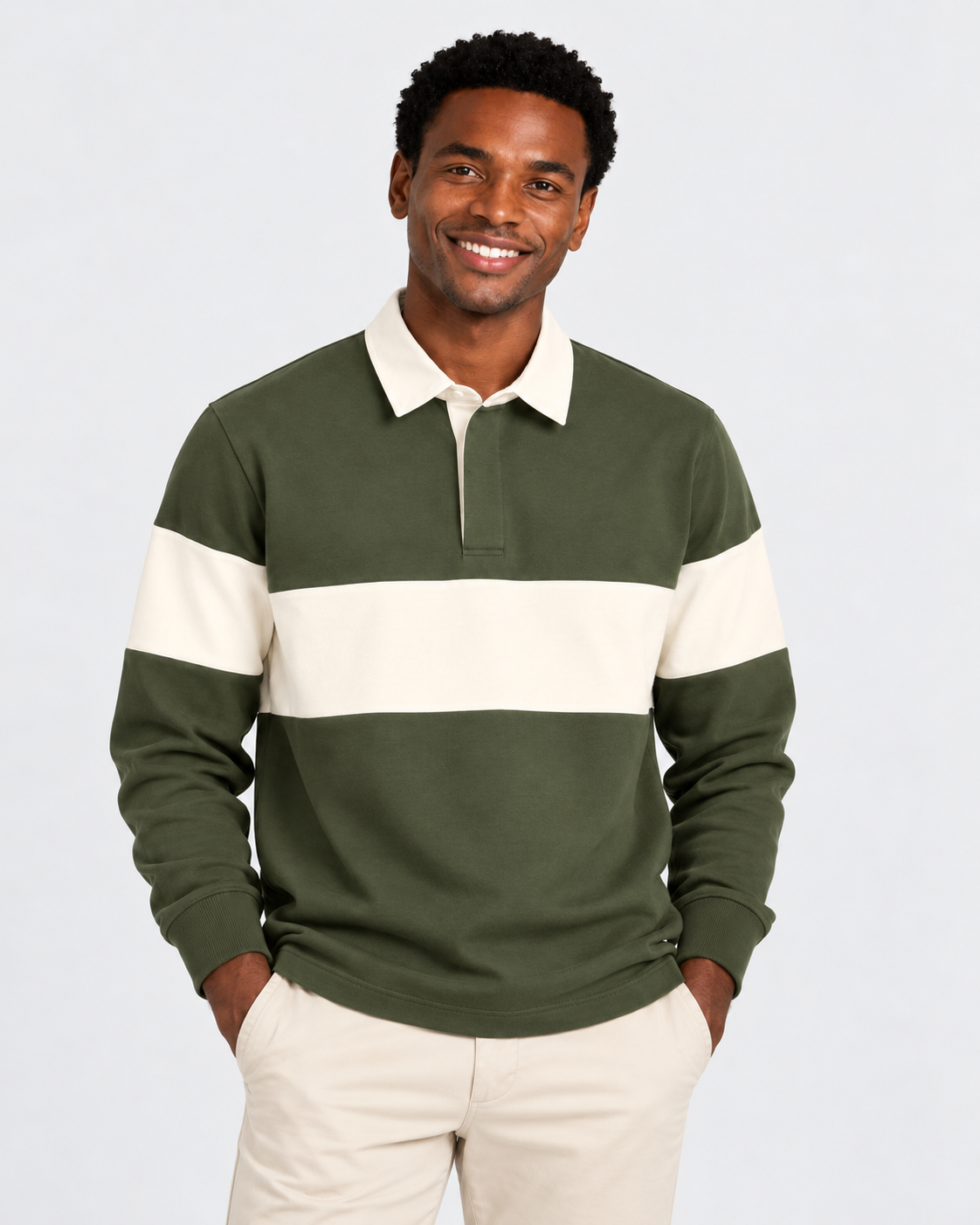 T.M.Lewin Colour Block Rugby Shirt - Beetle Green