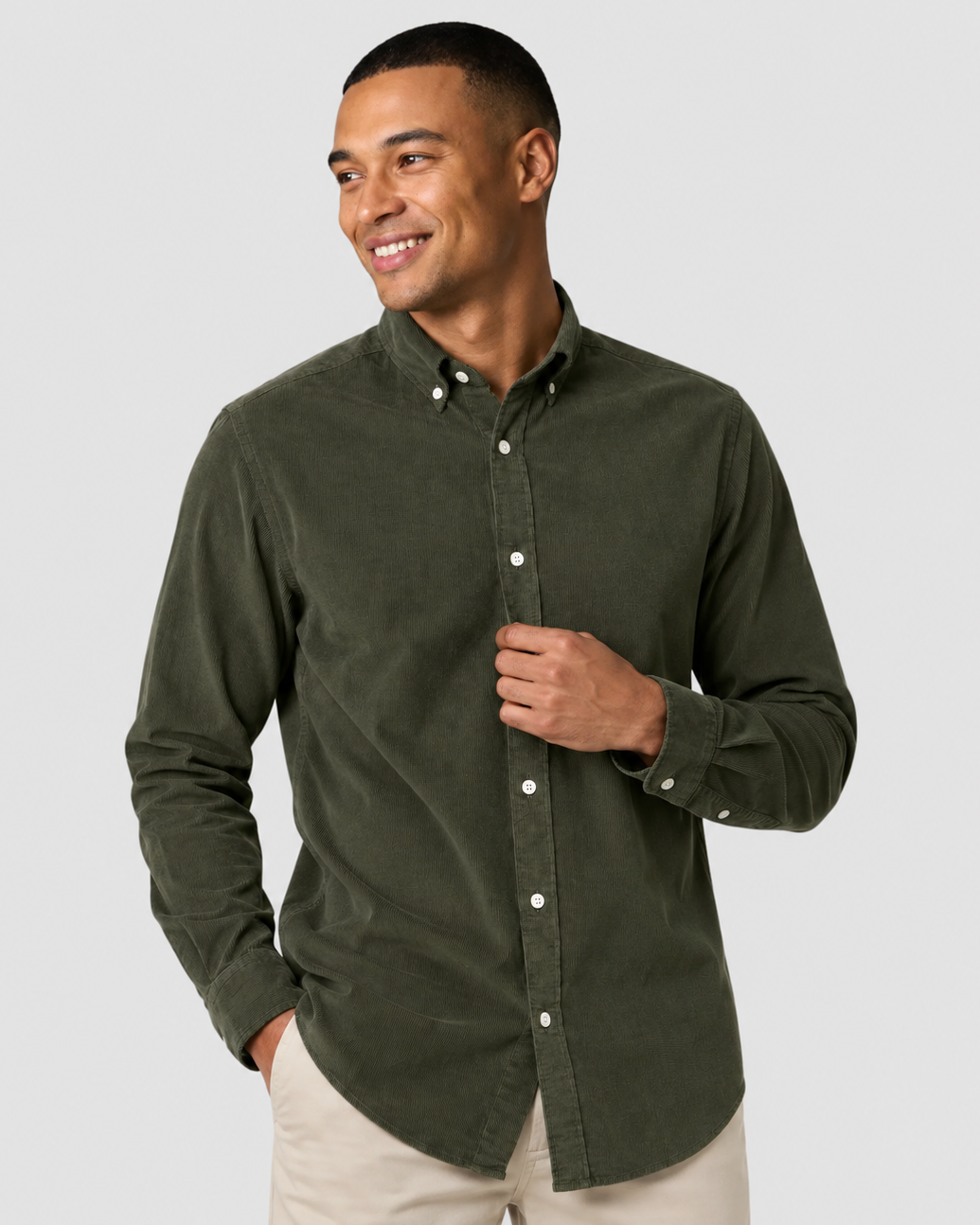 Charles Tyrwhitt Corduroy Stretch Shirt - Olive Green