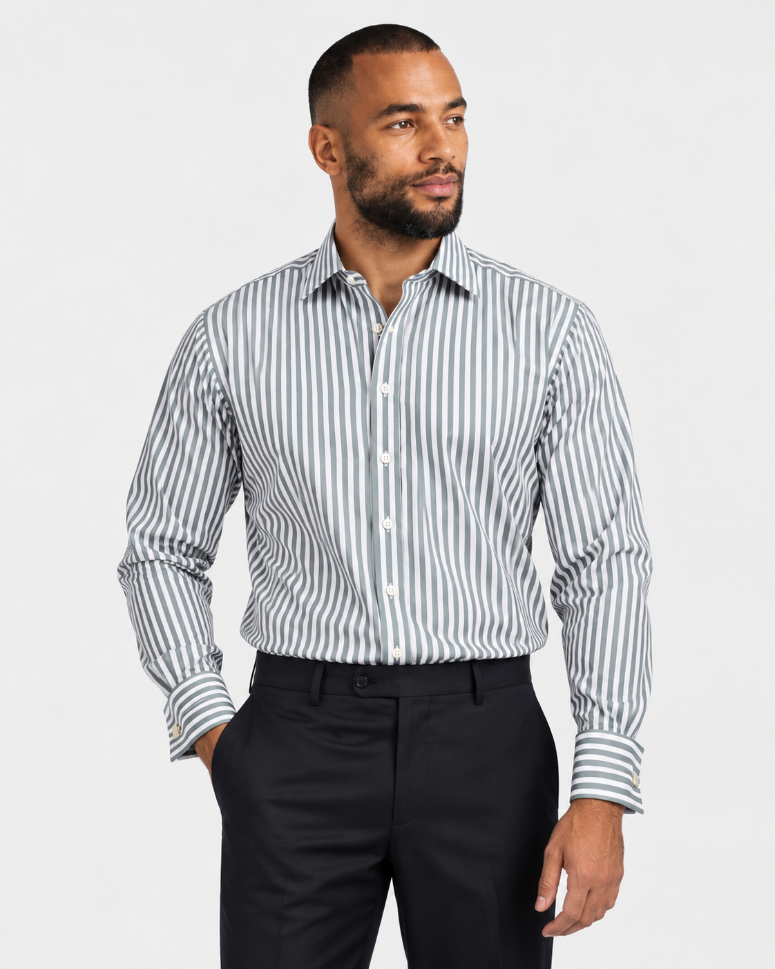 Hawes & Curtis Green & White Bold Stripe Non-Iron Shirt