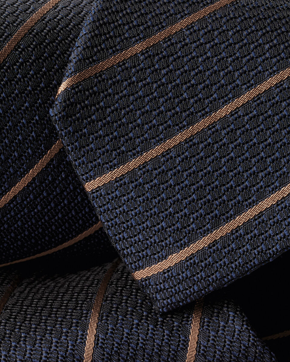 Charles Tyrwhitt Silk Grenadine Stripe Tie - Navy & Camel