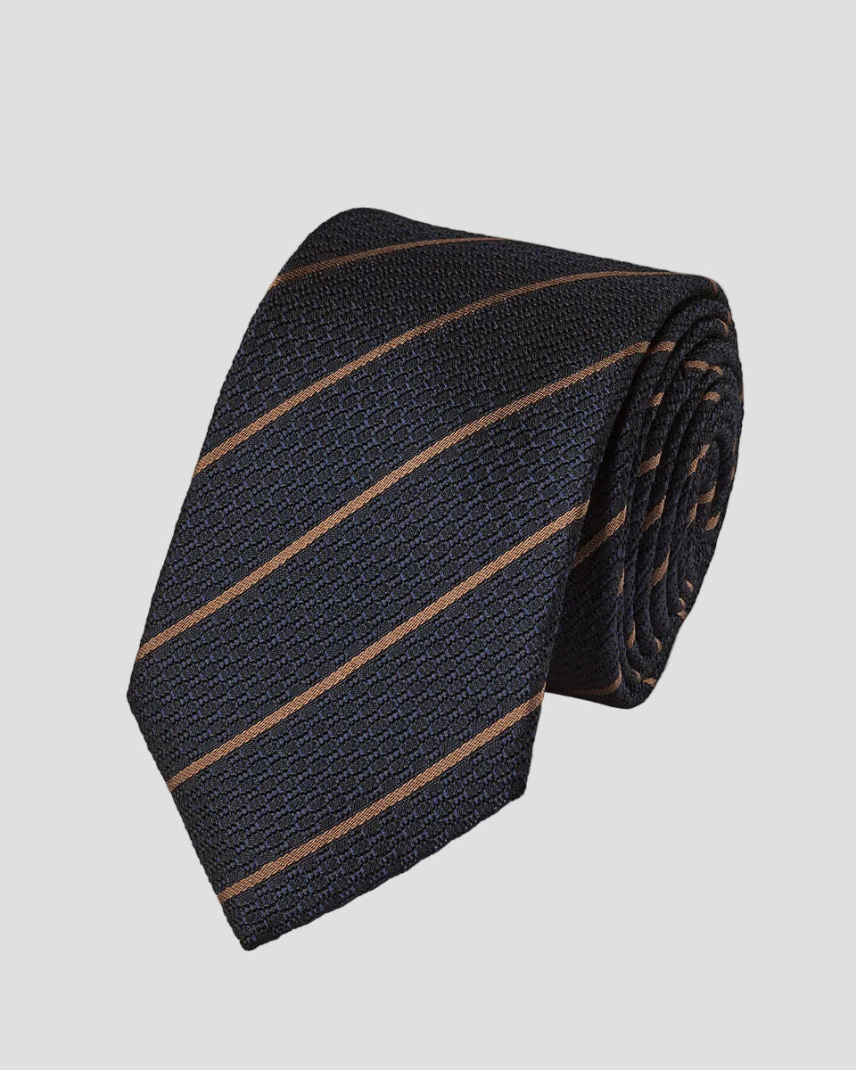 Charles Tyrwhitt Silk Grenadine Stripe Tie - Navy & Camel