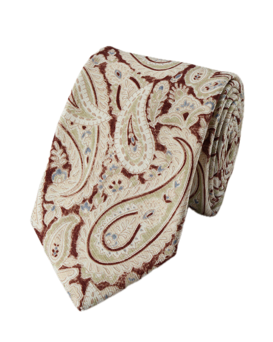 Charles Tyrwhitt Linen Silk Paisley Tie - Stone & Brown
