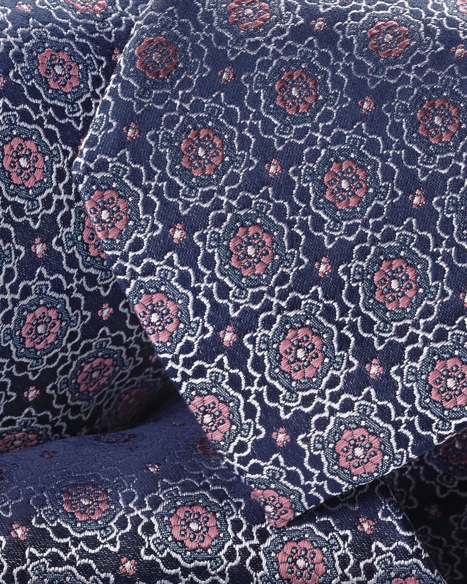 Charles Tyrwhitt Floral Silk Tie - Royal Blue & Pink