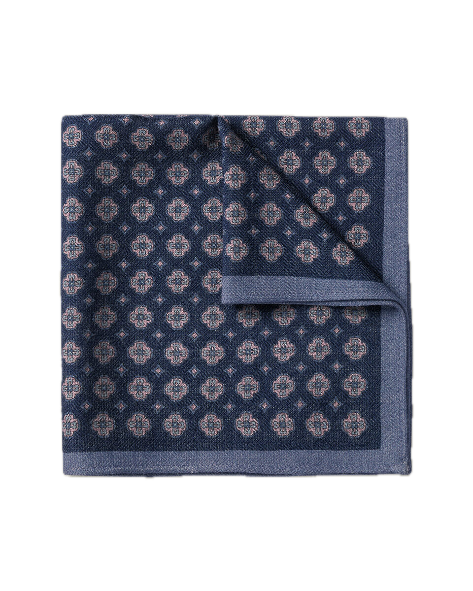 Charles Tyrwhitt Wool Silk Medallion Print Pocket Square - French Blue