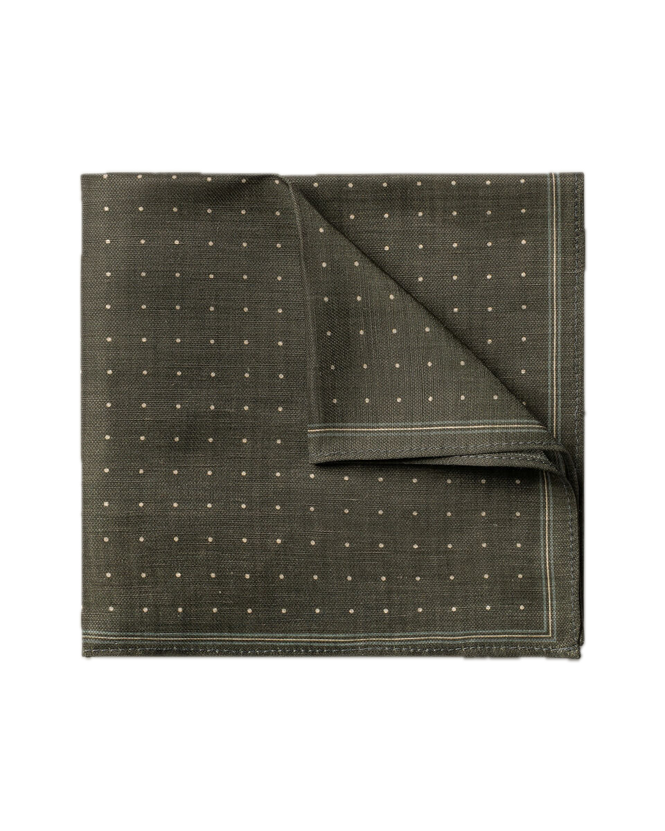 Charles Tyrwhitt Linen Silk Spot Pocket Square - Olive Green
