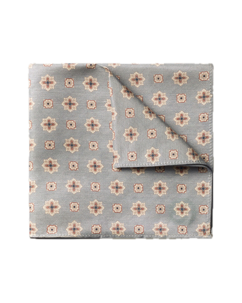 Charles Tyrwhitt Linen Silk Geo Print Pocket Square - Silver Grey