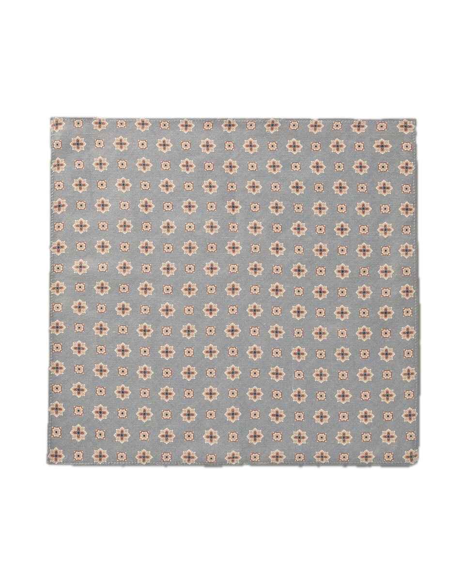 Charles Tyrwhitt Linen Silk Geo Print Pocket Square - Silver Grey