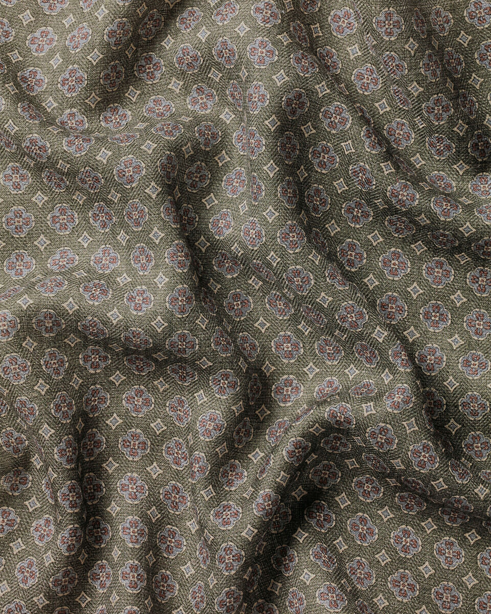 Charles Tyrwhitt Wool Silk Medallion Print Pocket Square - Olive Green