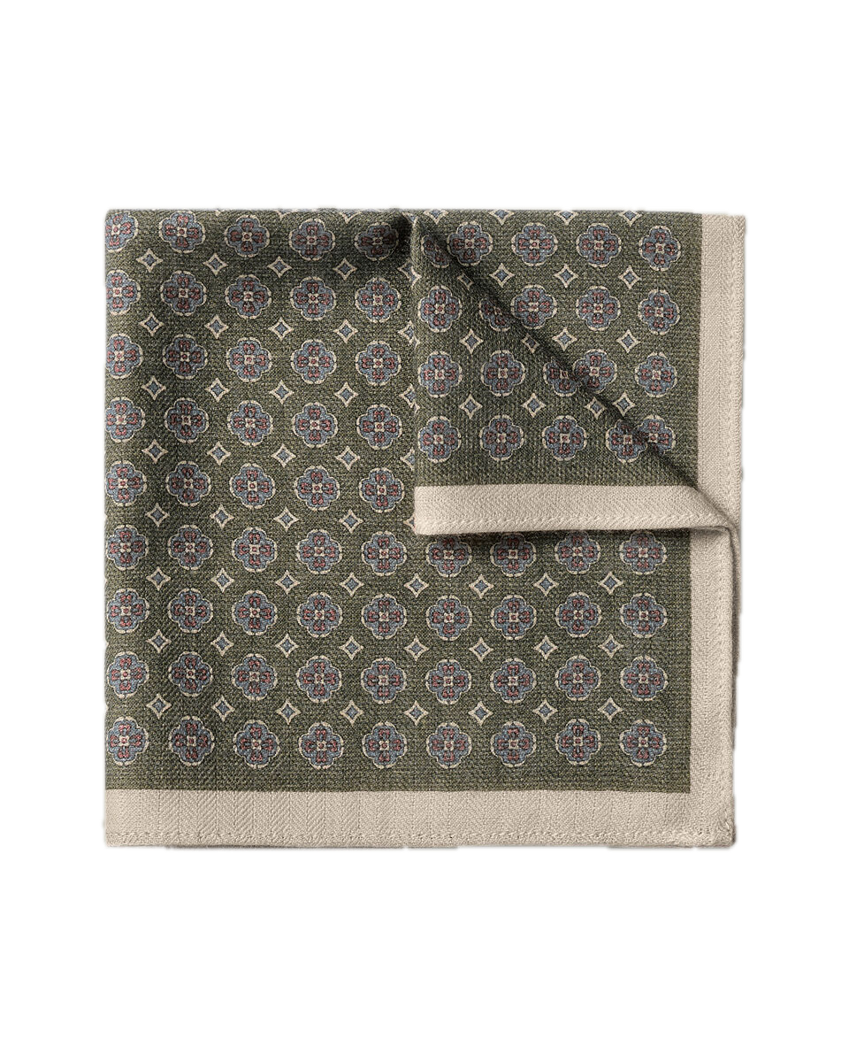 Charles Tyrwhitt Wool Silk Medallion Print Pocket Square - Olive Green