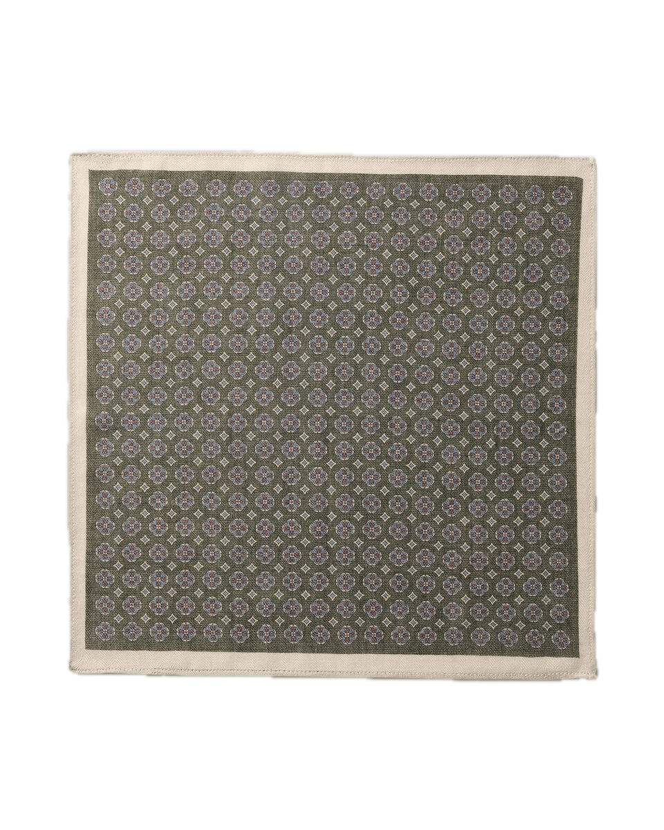 Charles Tyrwhitt Wool Silk Medallion Print Pocket Square - Olive Green