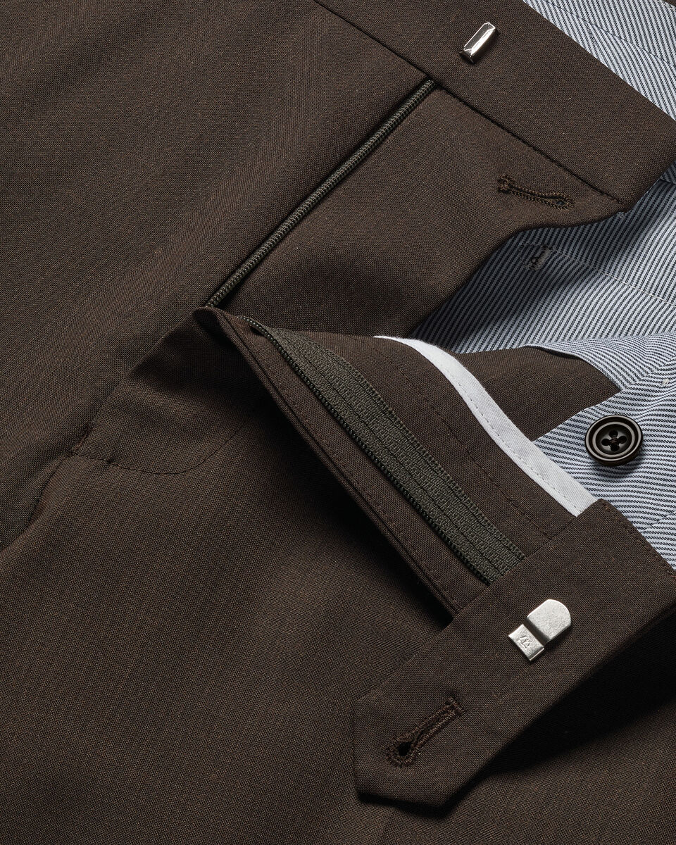 Charles Tyrwhitt Wool Stretch Trousers - Chocolate