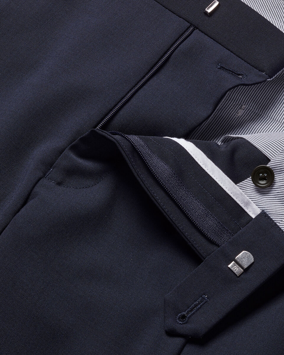 Charles Tyrwhitt Pleat Front Wool Stretch Trousers - Navy