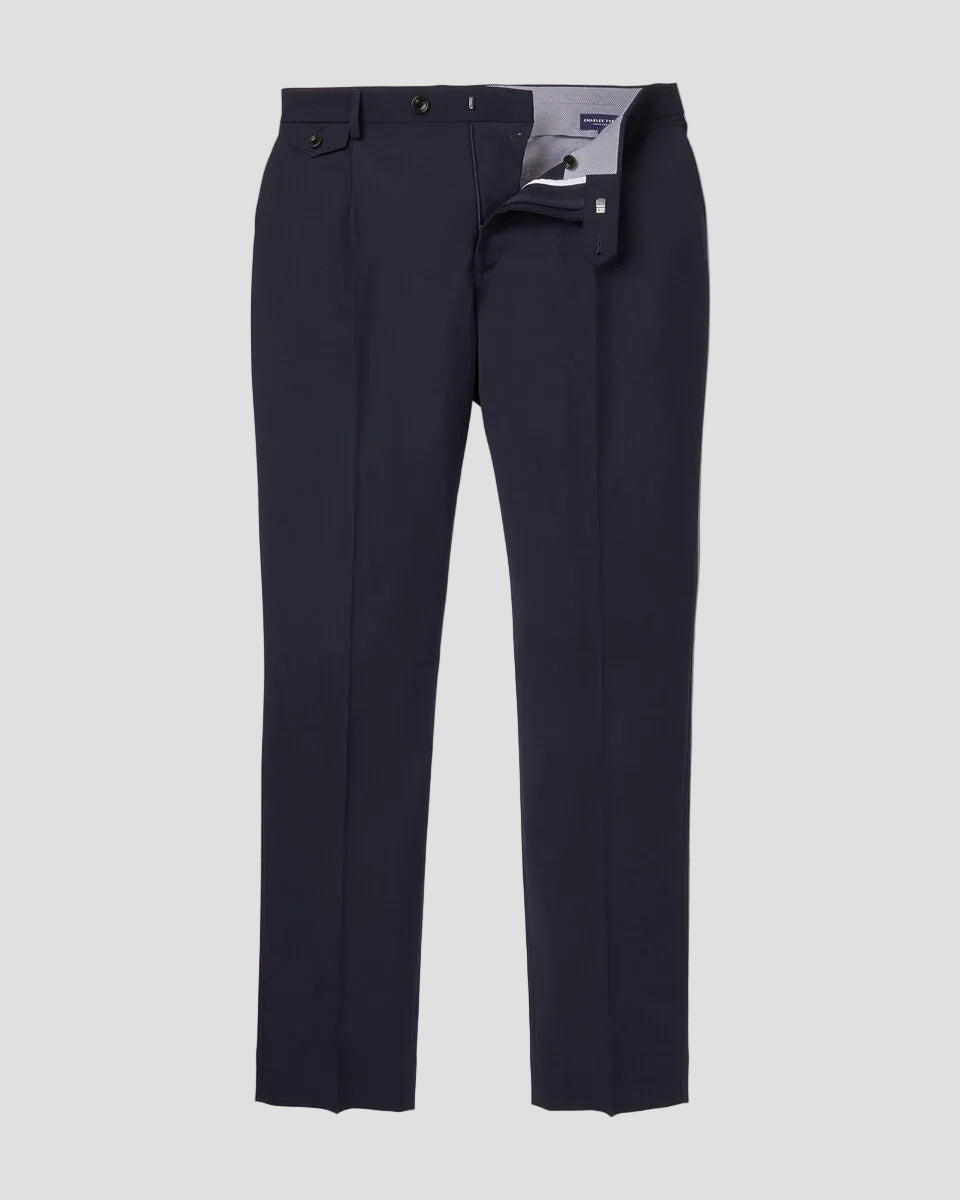Charles Tyrwhitt Pleat Front Wool Stretch Trousers - Navy