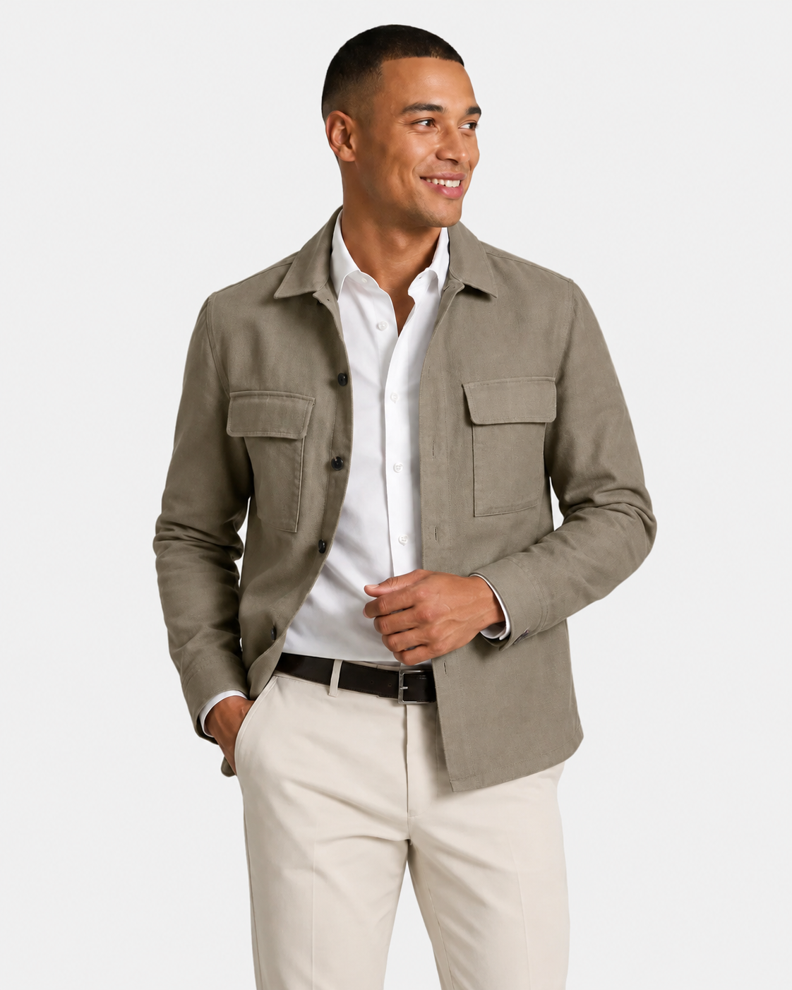 Charles Tyrwhitt Herringbone Overshirt - Taupe