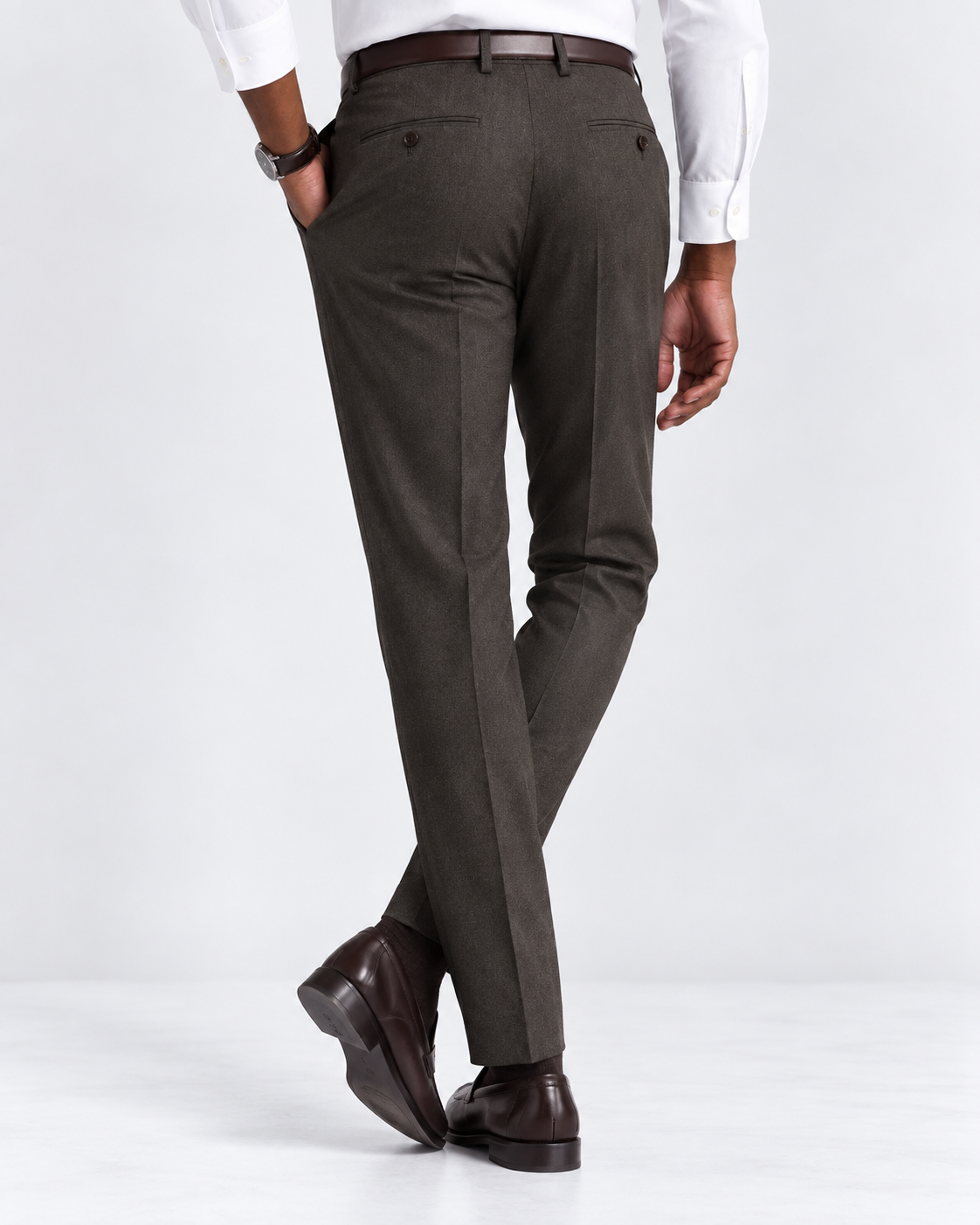 Charles Tyrwhitt Italian Flannel Stripe Suit Trousers - Mocha