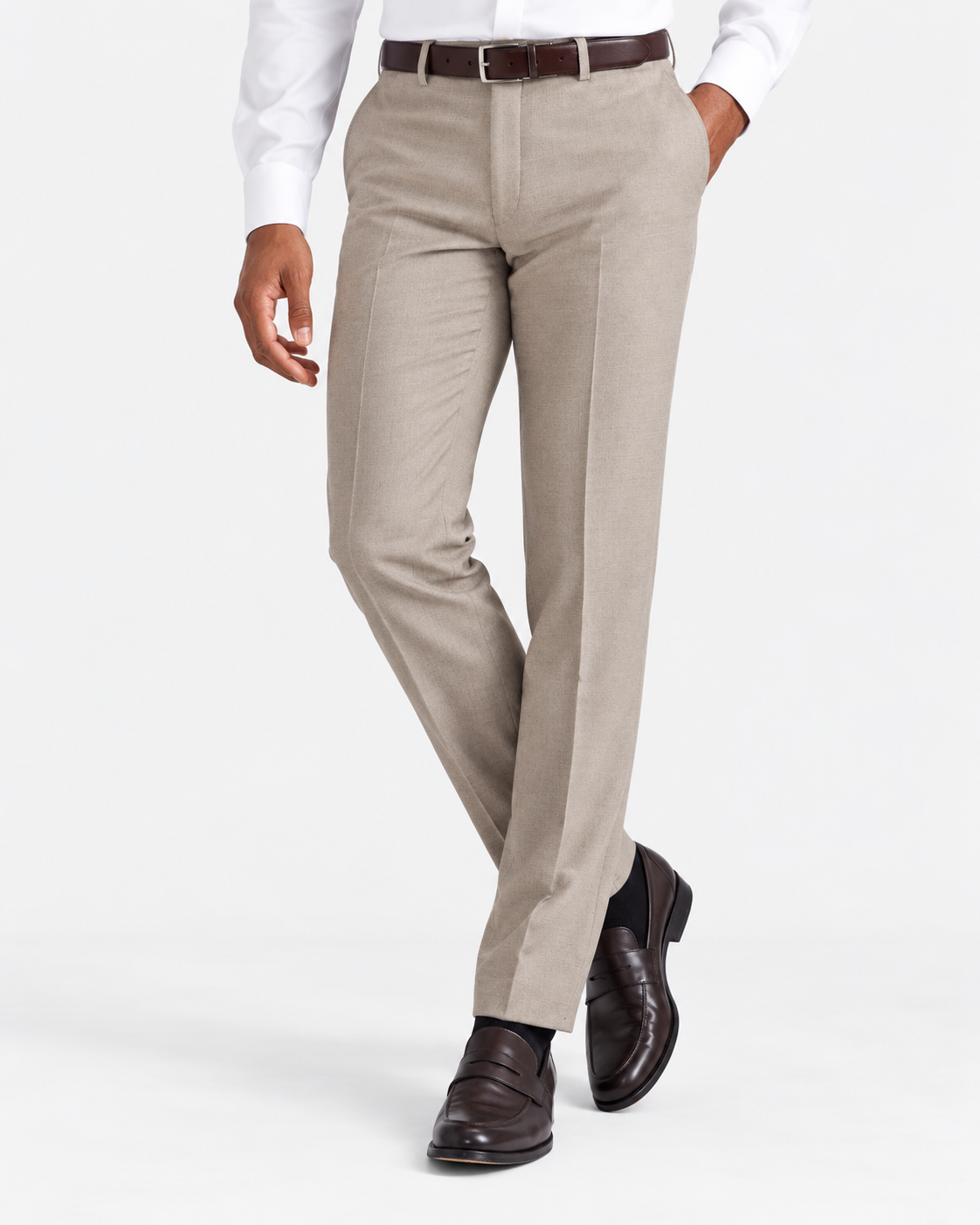 Charles Tyrwhitt Italian Flannel Stripe Suit Trousers - Taupe