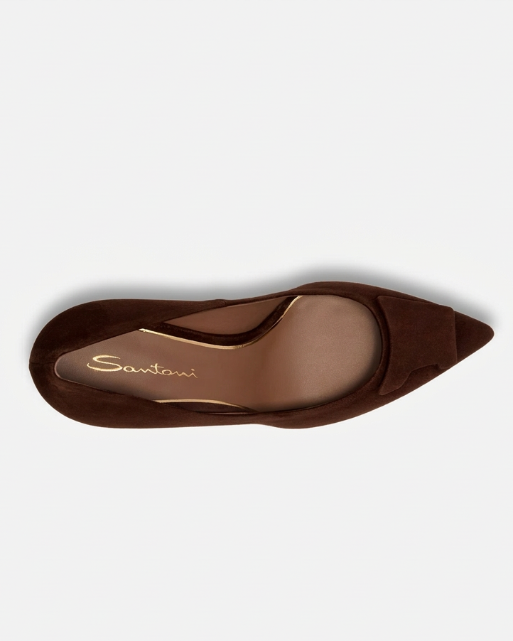 Brown suede pump with only the background changed to almost-white grey
