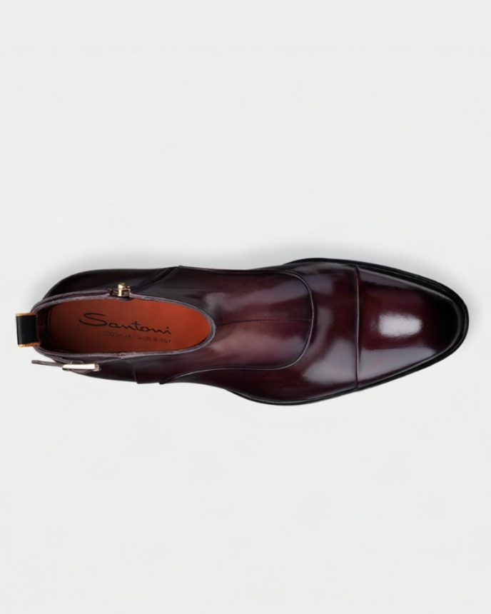 Burgundy boot with only the background changed to almost-white grey