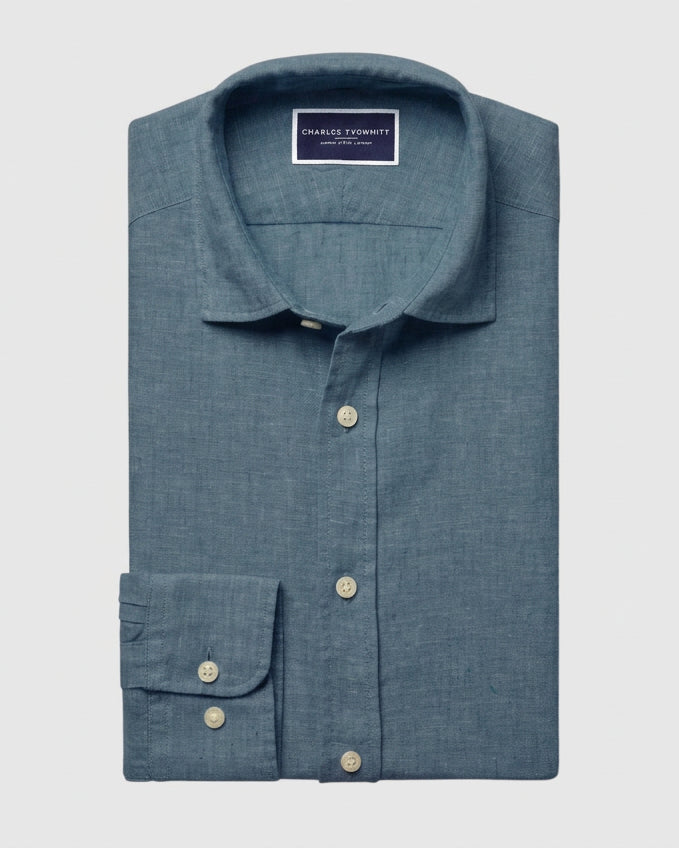 Charles Tyrwhitt Pure Linen Shirt - Airforce Blue