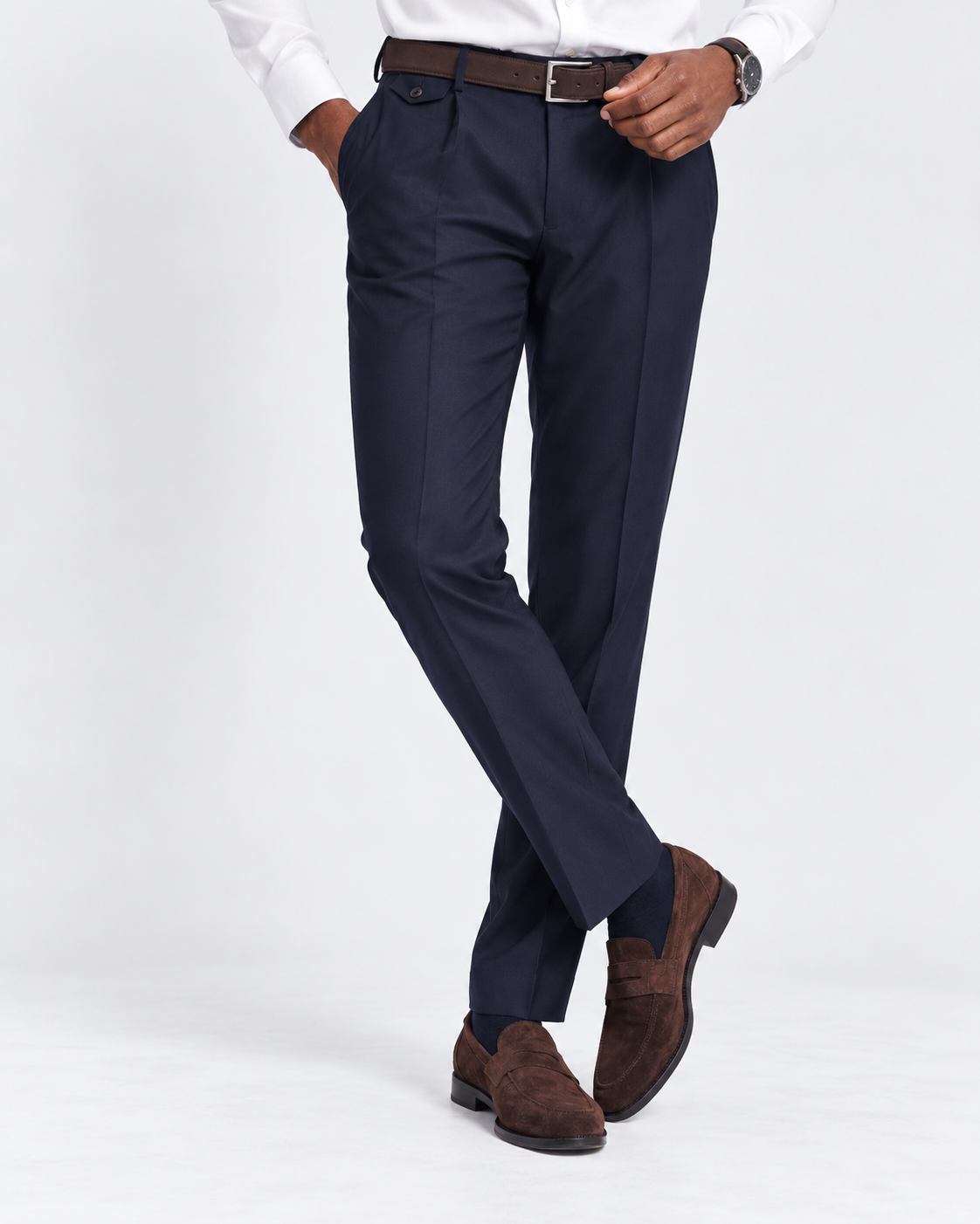 Charles Tyrwhitt Pleat Front Wool Stretch Trousers - Navy