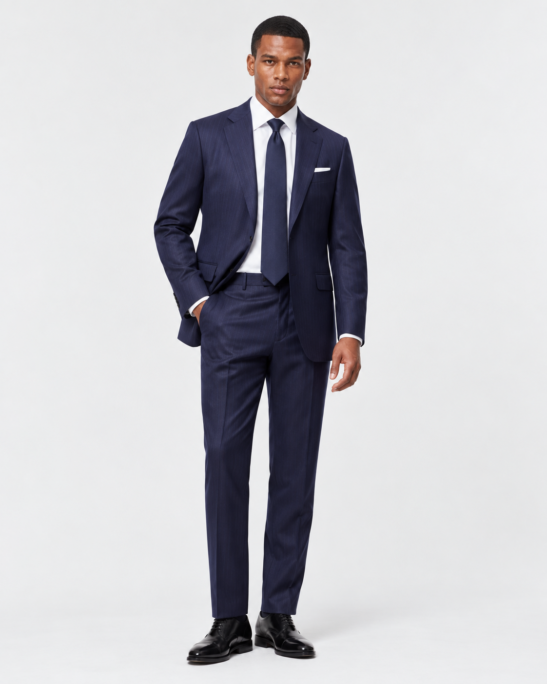 Hawes & Curtis Tailored Fit Dark Blue Stripe 1913 Suit - Super 130s Flannel Wool