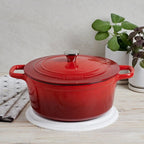 MASTERPRO 2 Qt Enamel Cast Iron Dutch Oven with Self-Basting Lid – Red