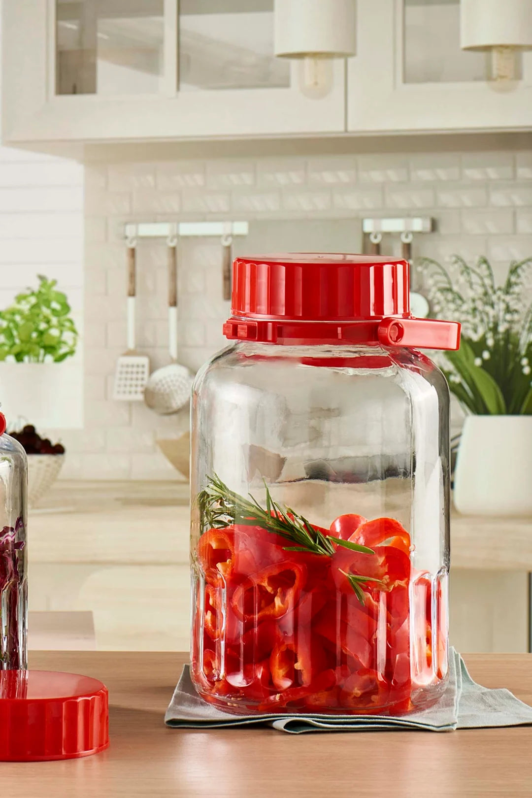 Pasabahce Harvest Glass Jar, 8 Litre – Red Cover