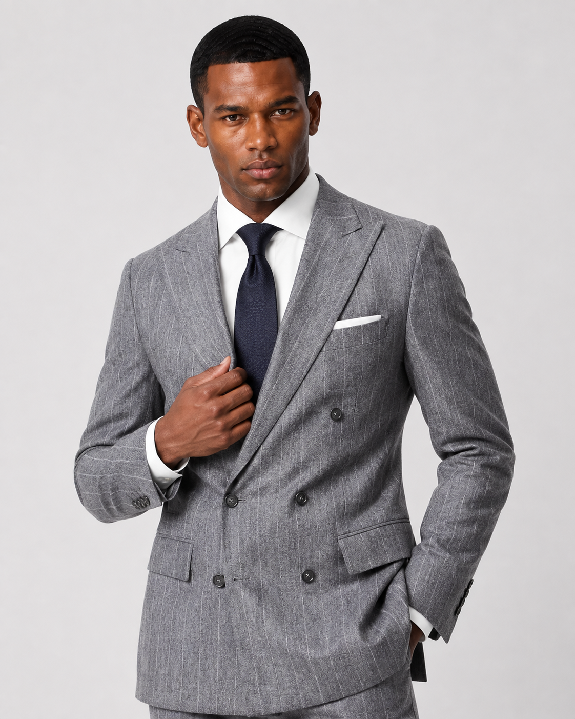 Hawes & Curtis Tailored Fit Grey Stripe 1913 Suit - Double Breasted