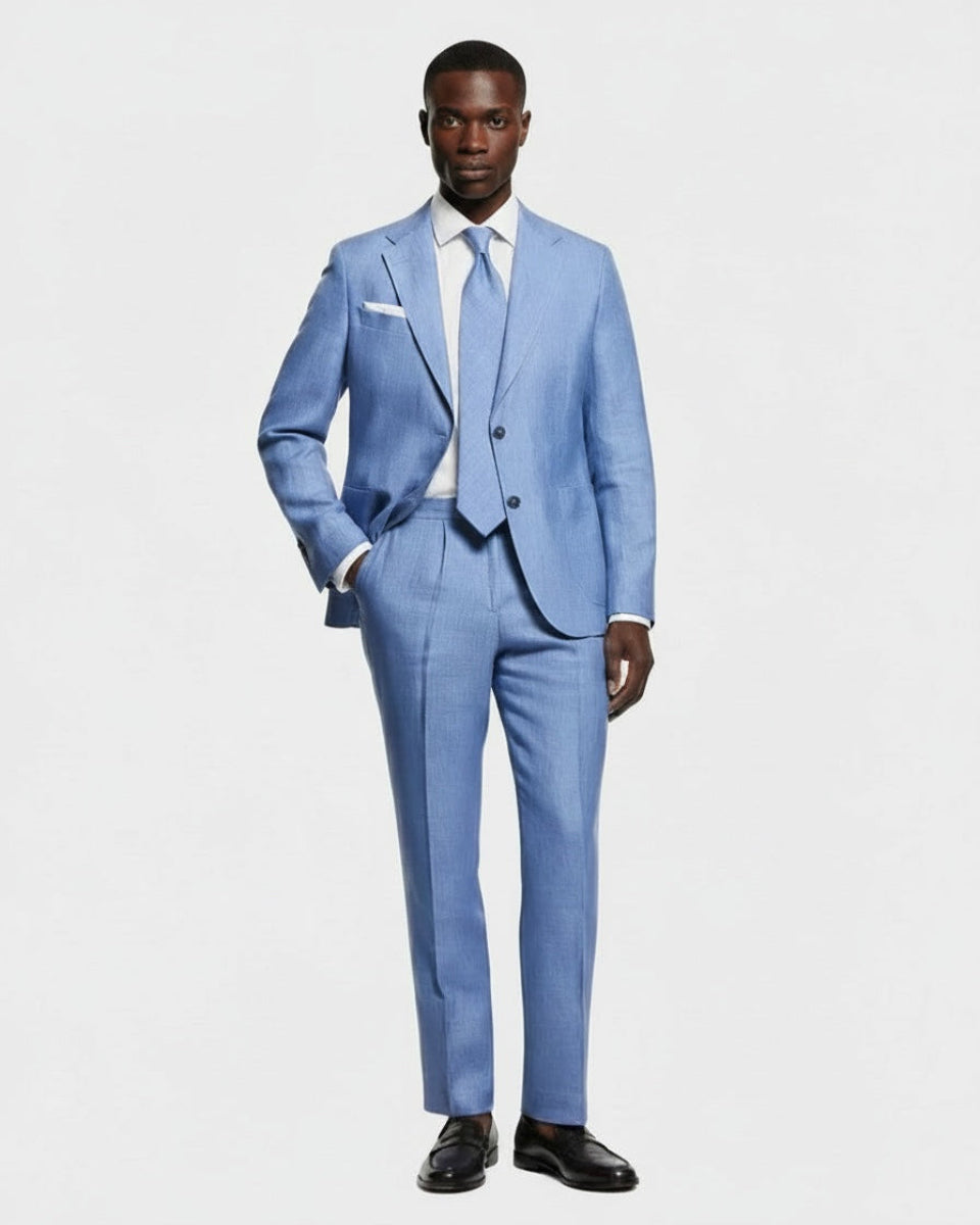 Hawes & Curtis Tailored Fit Denim Blue 1913 Linen Suit