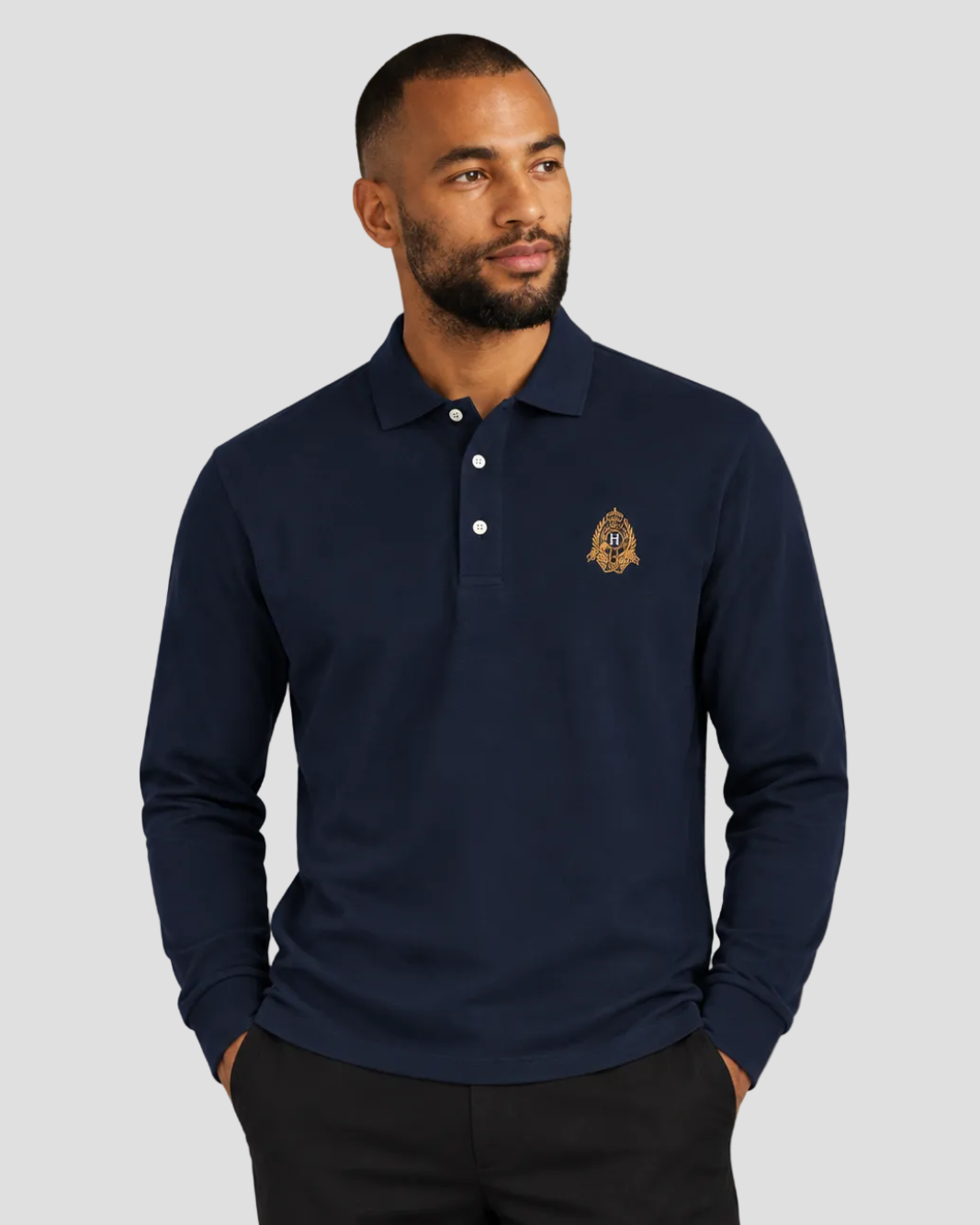 Hackett Heritage Classic Fit Long Sleeve Branded Crest Polo - Old Navy