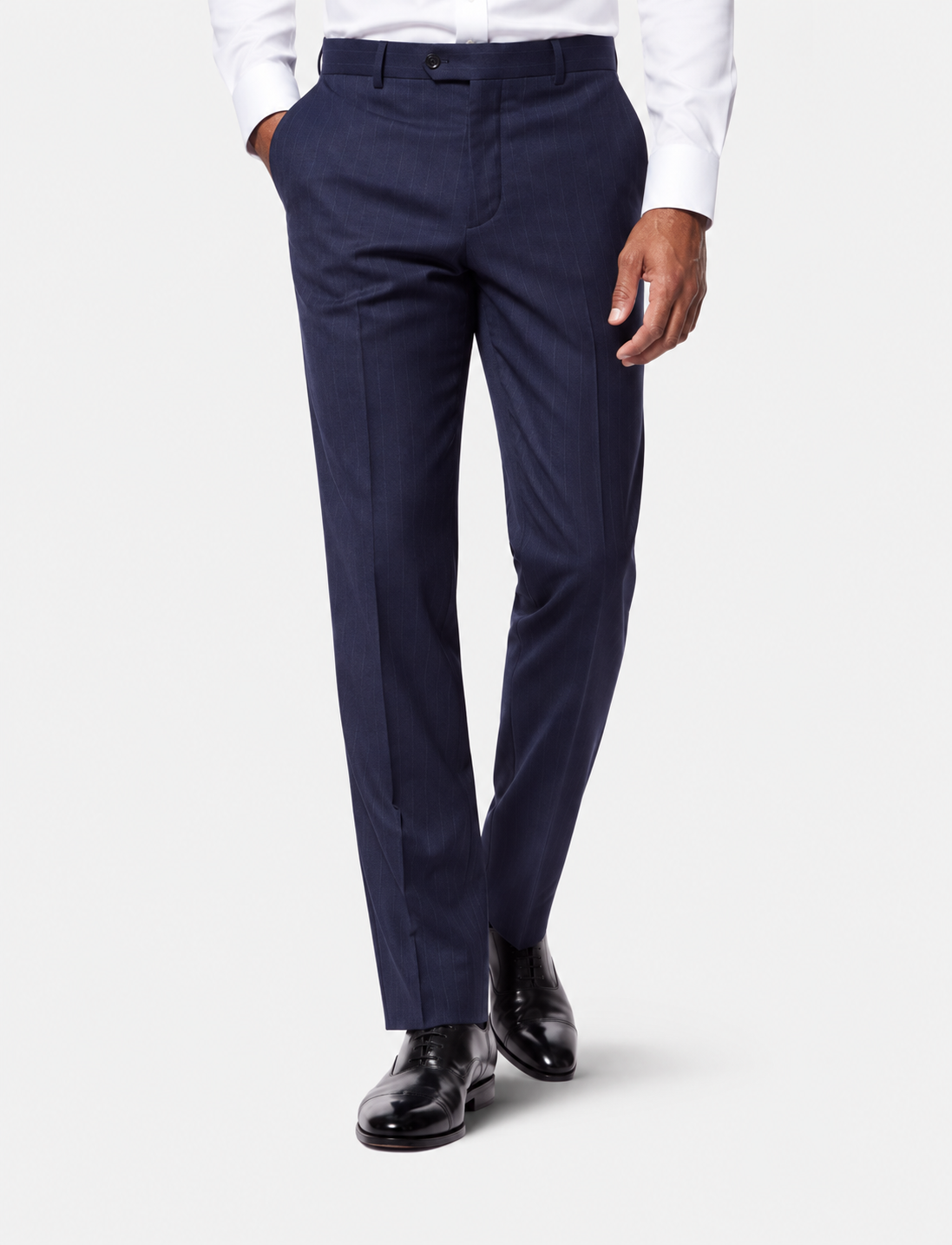 Hawes & Curtis Tailored Fit Dark Blue Stripe 1913 Suit - Super 130s Flannel Wool